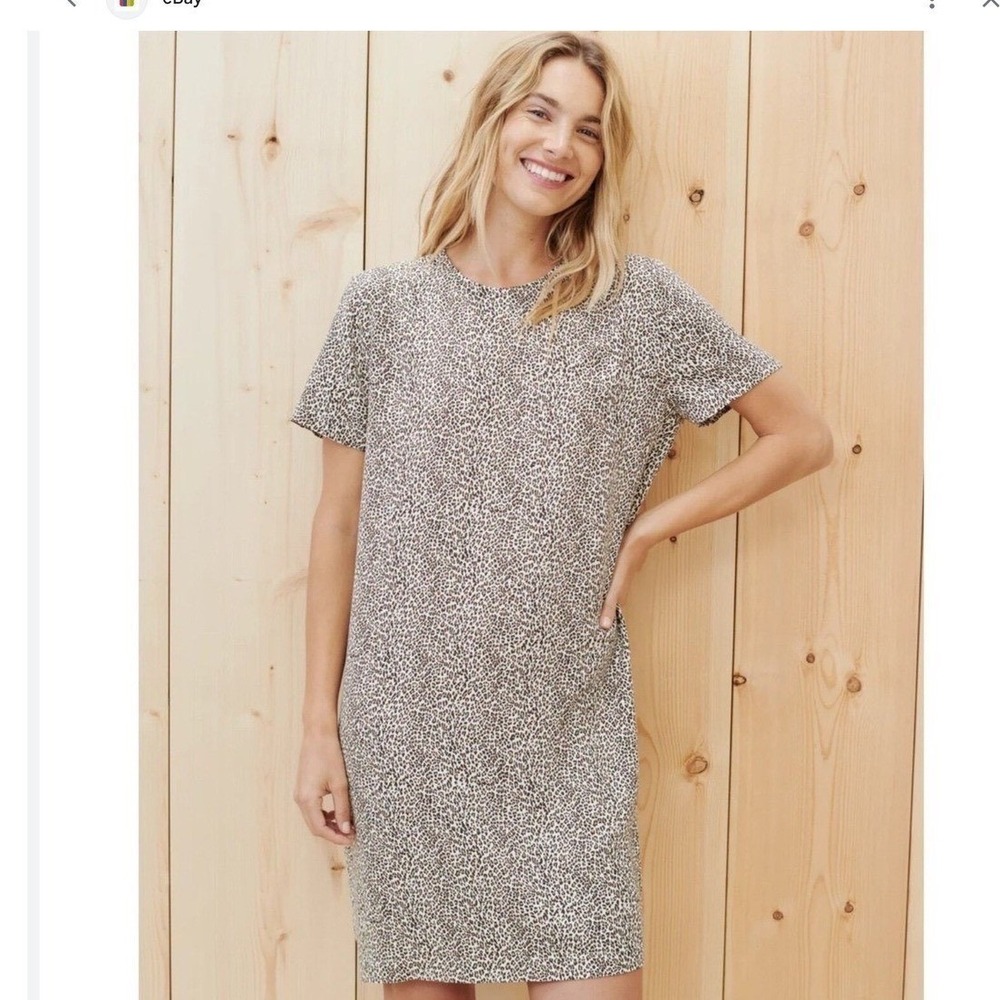 Jenni Kayne Womens Leopard Print T-Shirt Dress M Cream Lightweight Knit Fall